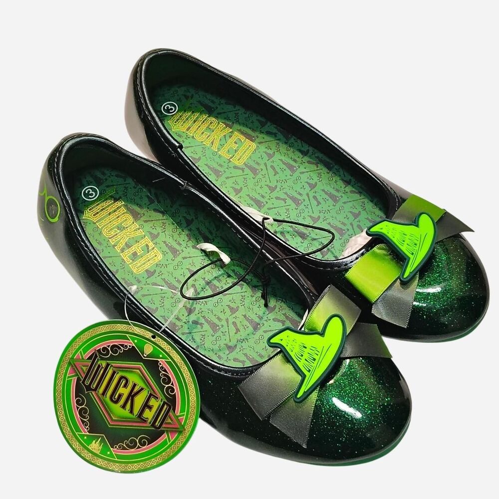 Girls Wicked Elphaba Themed Glitter Dress Shoes Flats Size 3